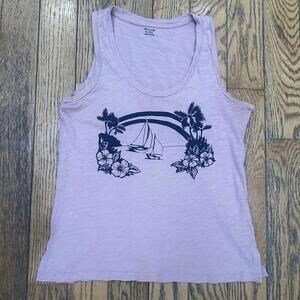Madewell Light Pink Sleeveless Tank Top w/ Sailboat, Palm Trees and Floral Print